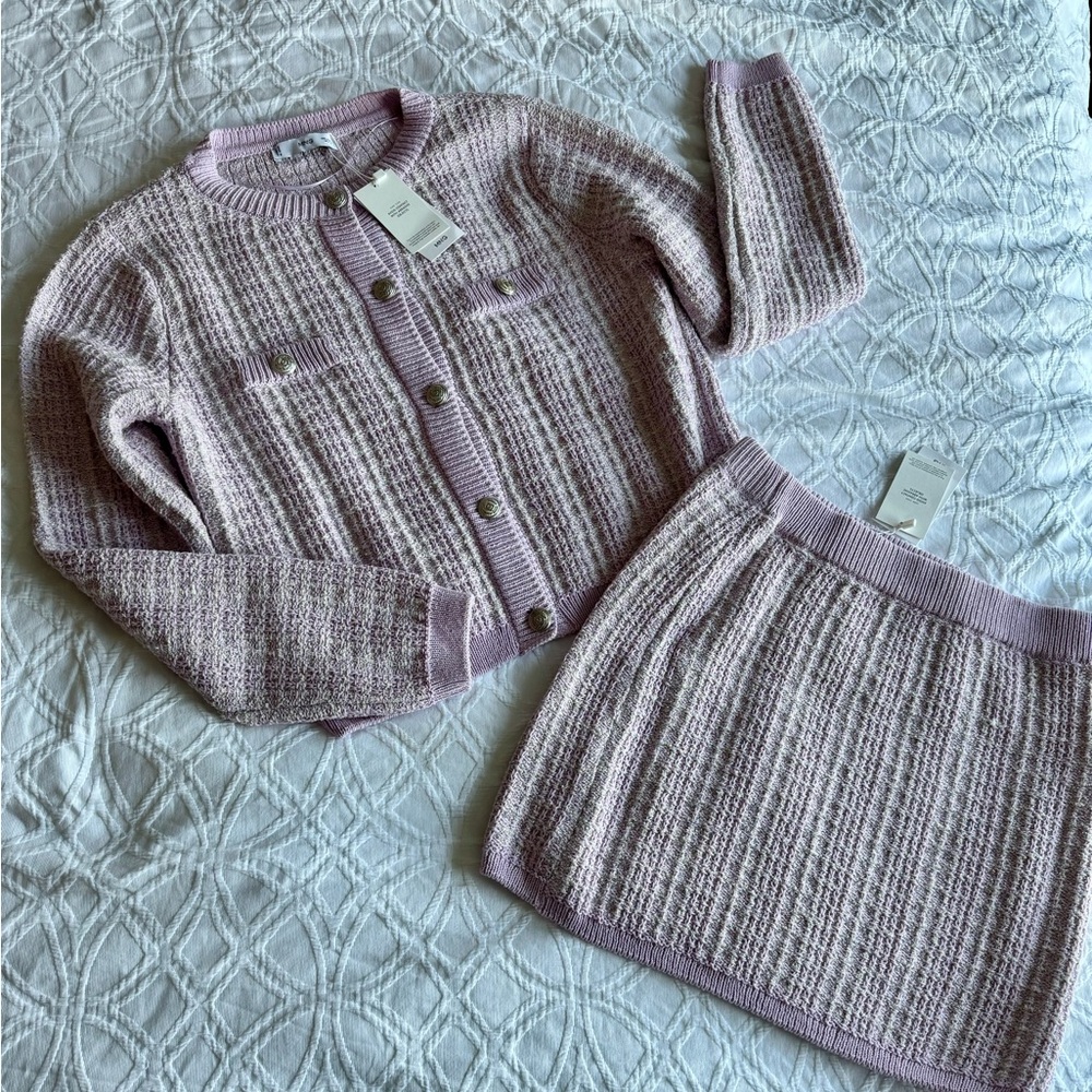 New Mango Light Purple Metallic Silver Knit Two-Piece Set